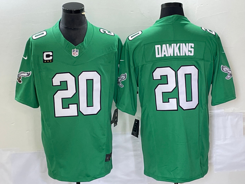 Mens Philadelphia Eagles #20 Brian Dawkins Green 2023 FUSE With 3-star C Patch Vapor Untouchable Stitched Football Jersey