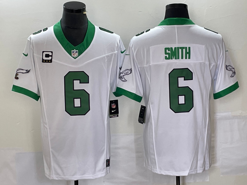 Mens Philadelphia Eagles #6 DeVonta Smith White 2023 FUSE With 3-star C Patch Vapor Untouchable Stitched Football Jersey