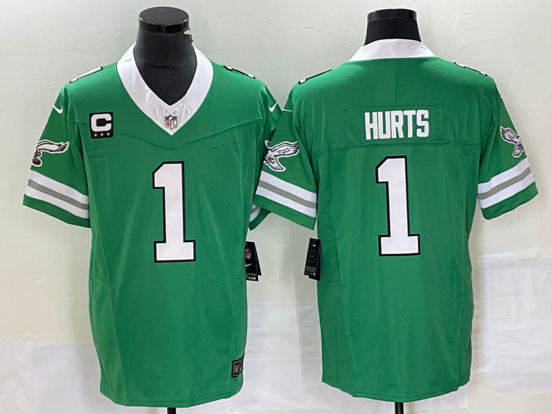 Mens Philadelphia Eagles #1 Jalen Hurts Green 2023 FUSE Vapor Untouchable With 3-starC Patch Stitched Football Jersey