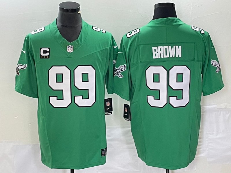 Mens Philadelphia Eagles #99 Jerome Brown Green 2023 FUSE With 3-star C Patch Vapor Untouchable Stitched Football Jersey