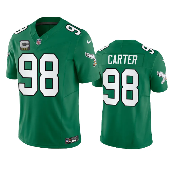 Mens Philadelphia Eagles #98 Jalen Carter Green 2023 FUSE With 3-star C Patch Vapor Untouchable Stitched Football Jersey