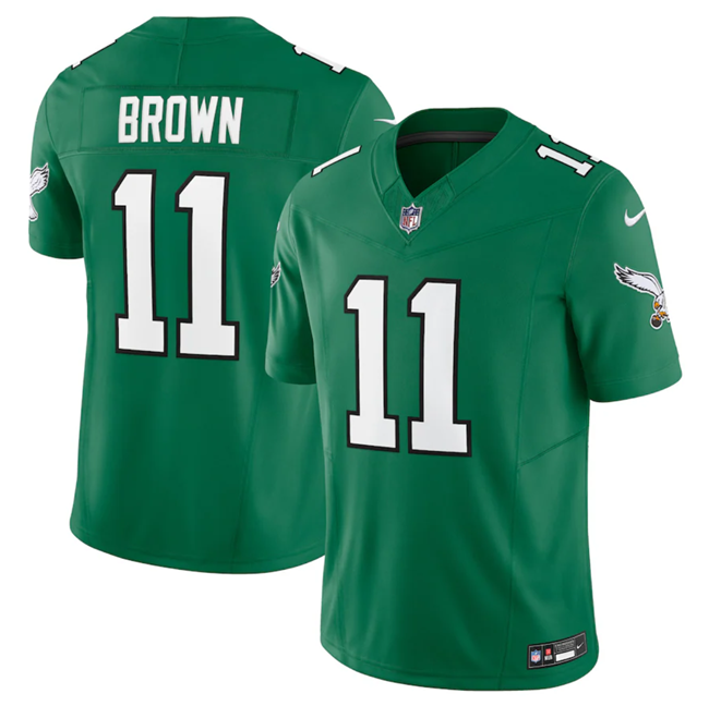 Mens Philadelphia Eagles #11 A J Brown Green 2023 FUSE Vapor Untouchable Stitched Football Jersey