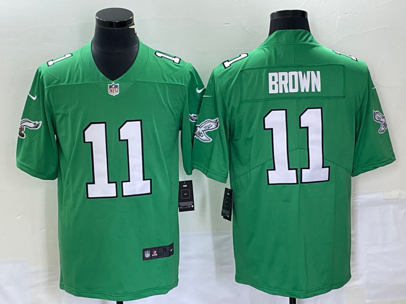 Mens Philadelphia Eagles #11 A J Brown Green Stitched Football Jersey