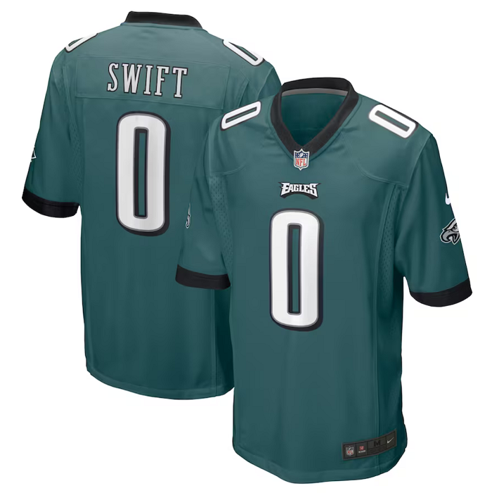 Mens Philadelphia Eagles #0 DAndre Swift Green 2023 Draft Stitched Game Jersey