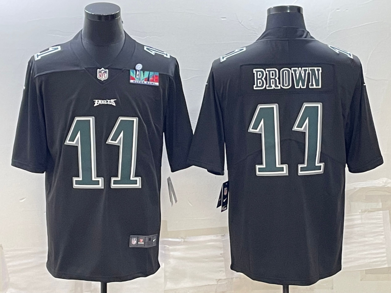Mens Philadelphia Eagles #11 AJ Brown Black Green Super Bowl LVII Patch Vapor Untouchable Limited Stitched Jersey