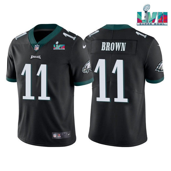 Mens Philadelphia Eagles #11 AJ Brown Black Super Bowl LVII Patch Vapor Untouchable Limited Stitched Jersey