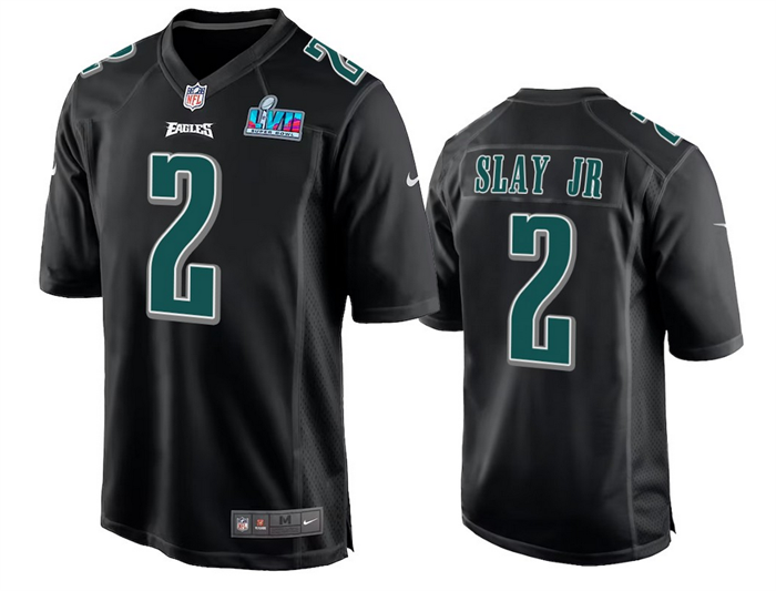 Mens Philadelphia Eagles #2 Darius Slay Jr Black Super Bowl LVII Patch Stitched Game Jersey