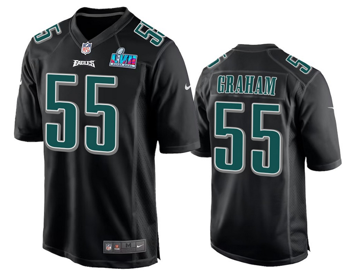 Mens Philadelphia Eagles #55 Brandon Graham Black Super Bowl LVII Patch Stitched Game Jersey