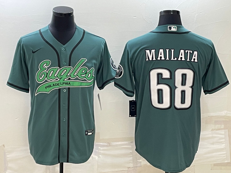 Mens Philadelphia Eagles #68 Jordan Mailata Green With Patch Cool Base Stitched Baseball Jersey