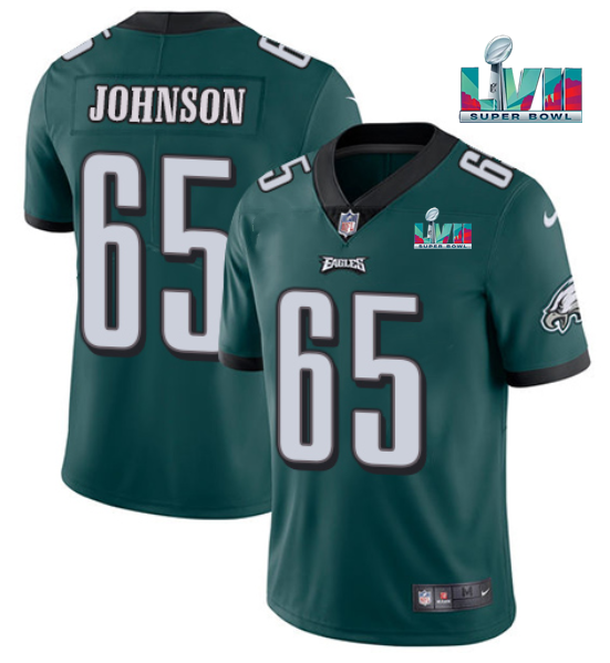 Mens Philadelphia Eagles #65 Lane Johnson Green Super Bowl LVII Patch Vapor Untouchable Limited Stitched Jersey