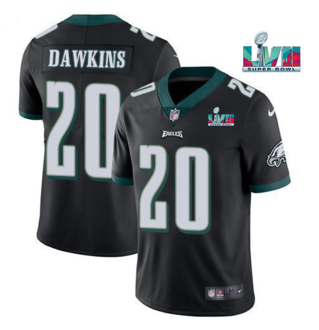 Mens Philadelphia Eagles #20 Brian Dawkins Black Super Bowl LVII Patch Vapor Untouchable Limited Stitched Jersey
