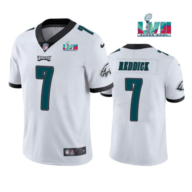 Mens Philadelphia Eagles #7 Haason Reddick White Super Bowl LVII Patch Vapor Untouchable Limited Stitched Jersey