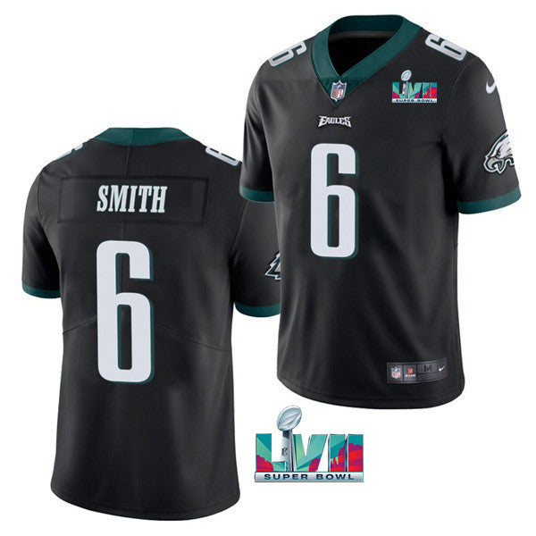 Mens Philadelphia Eagles #6 DeVonta Smith Black Super Bowl LVII Patch Vapor Untouchable Limited Stitched Jersey