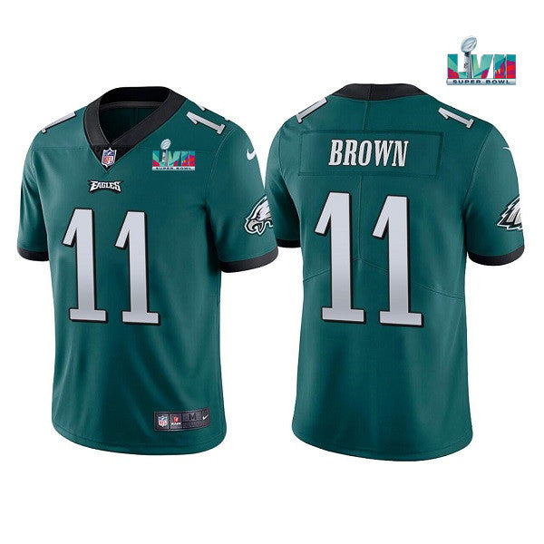 Mens Philadelphia Eagles #11 A J Brown Green Super Bowl LVII Patch Vapor Untouchable Limited Stitched Jersey