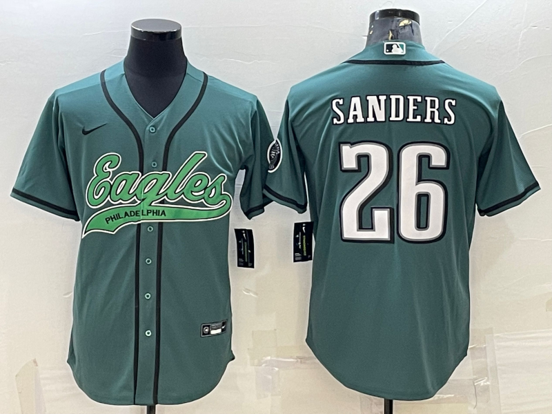 Mens Philadelphia Eagles #26 Miles Sanders Green With Patch Cool Base Stitched Baseball Jersey