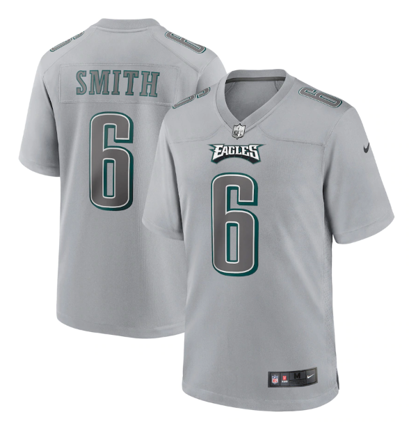 Mens Philadelphia Eagles #6 DeVonta Smith Grey Atmosphere Fashion Stitched Game Jersey