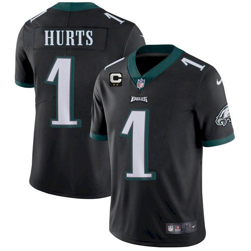 Mens Philadelphia Eagles #1 Jalen Hurts 2022 Black With 2-star C Patch Vapor Untouchable Limited Stitched Jersey