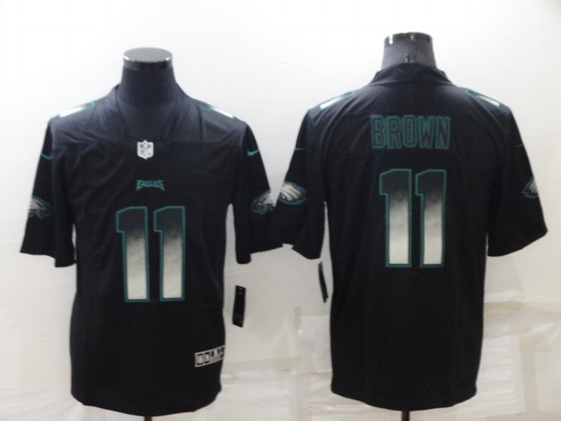 Mens Philadelphia Eagles #11 A J Brown Black Smoke Fashion Limited Stitched Jersey