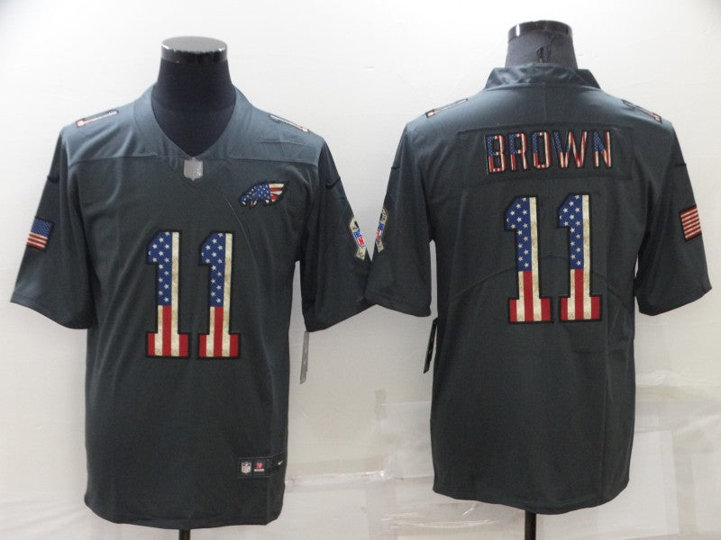 Mens Philadelphia Eagles #11 A J Brown Grey Salute To Service USA Flag Stitched Jersey