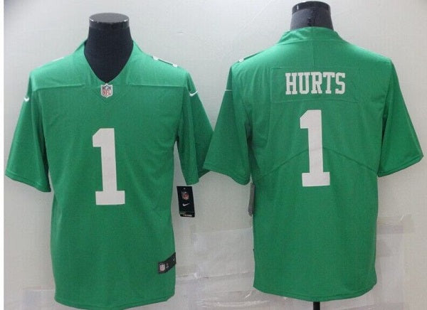 Mens Philadelphia Eagles #1 Jalen Hurts Green Color Rush Stitched Football Jersey