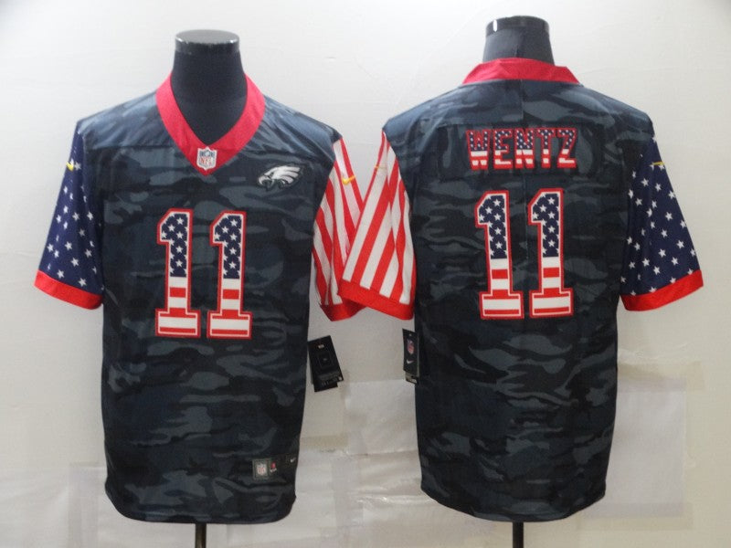 Mens Philadelphia Eagles #11 Carson Wentz 2020 Camo USA Flag Limited Stitched Jersey