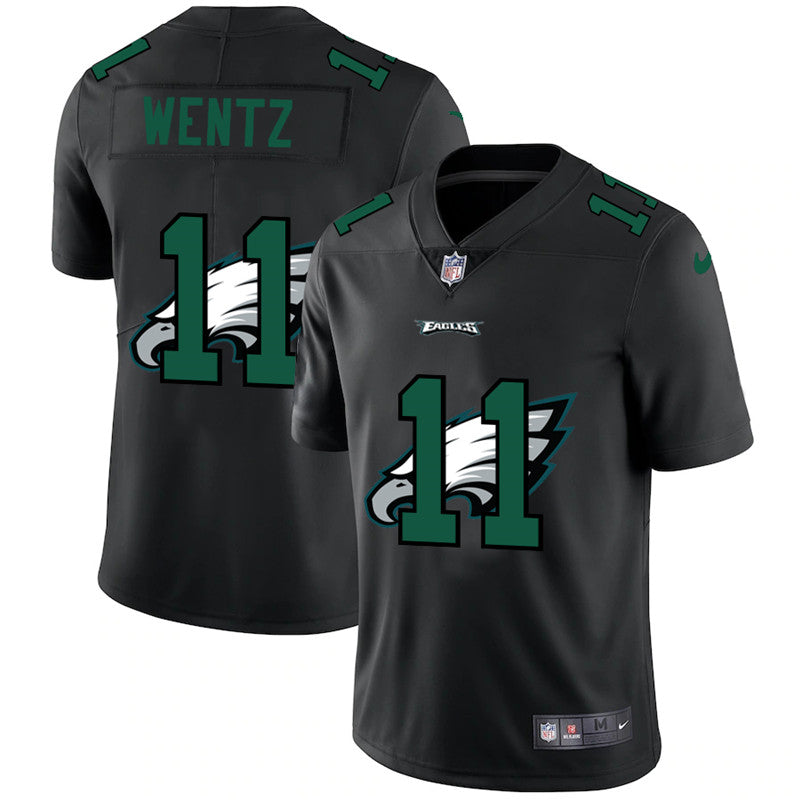 Mens Philadelphia Eagles #11 Carson Wentz Black Shadow Logo Limited Stitched Jersey