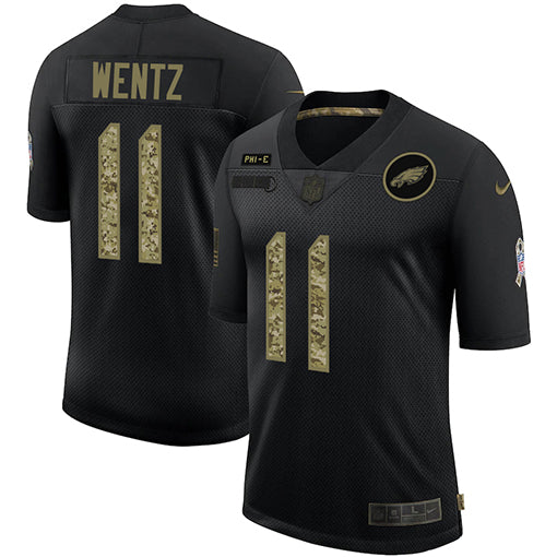 Mens Philadelphia Eagles #11 Carson Wentz 2020 Black Camo Salute To Service Limited Stitched Jersey