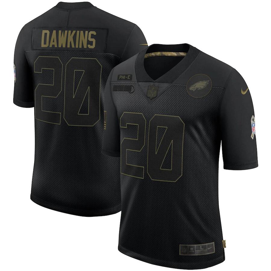 Mens Philadelphia Eagles #20 Brian Dawkins Black 2020 Salute To Service Limited Stitched Jersey