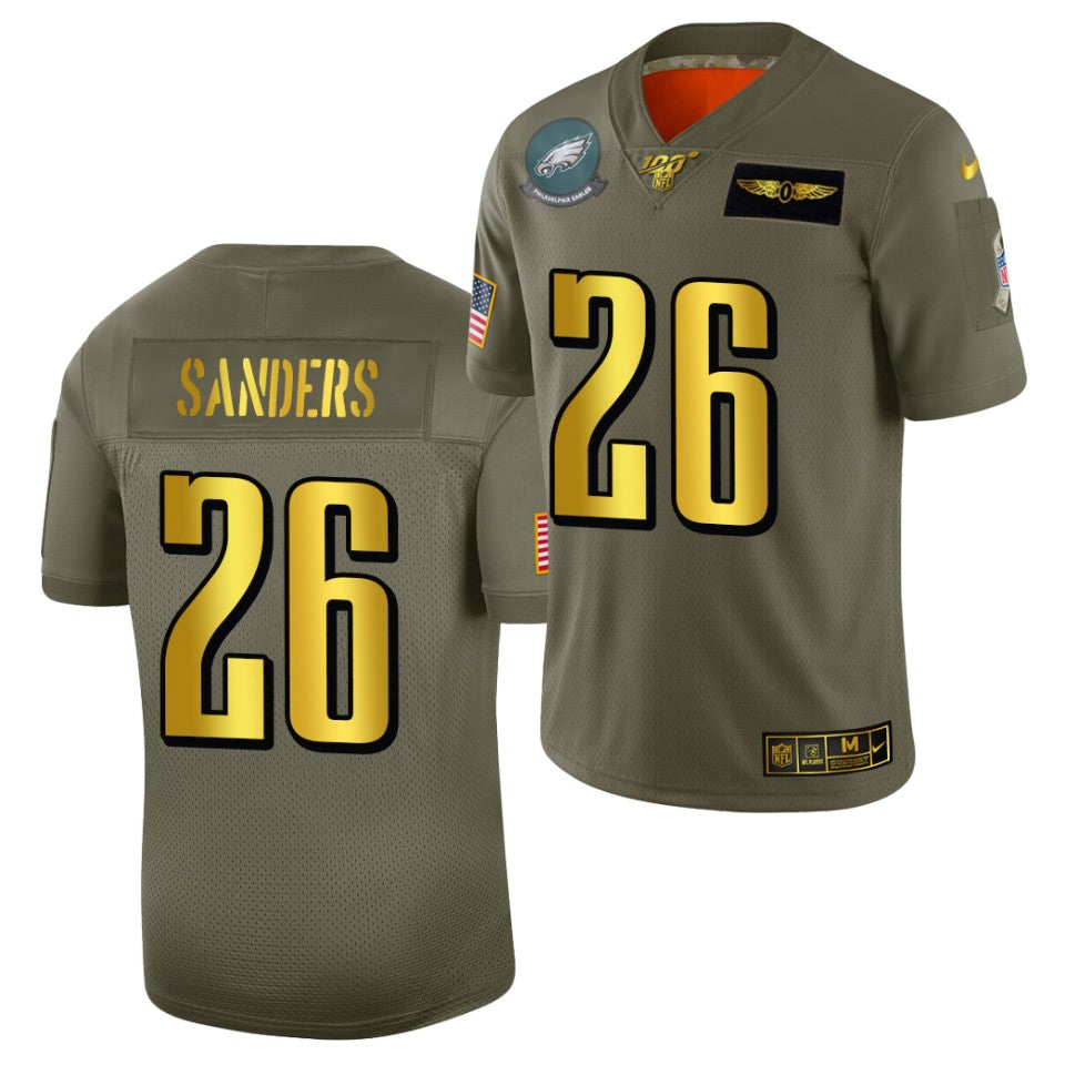 Mens Philadelphia Eagles #26 Miles Sanders 100th Season Olive/Camo Salute To Service Limited Stitched Jersey
