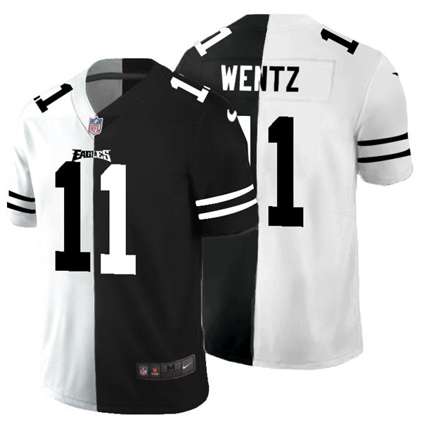 Mens Philadelphia Eagles #11 Carson Wentz Black White Split Limited Stitched Jersey