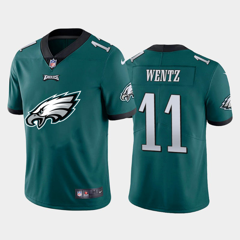Mens Philadelphia Eagles #11 Carson Wentz Green 2020 Team Big Logo Limited Stitched Jersey