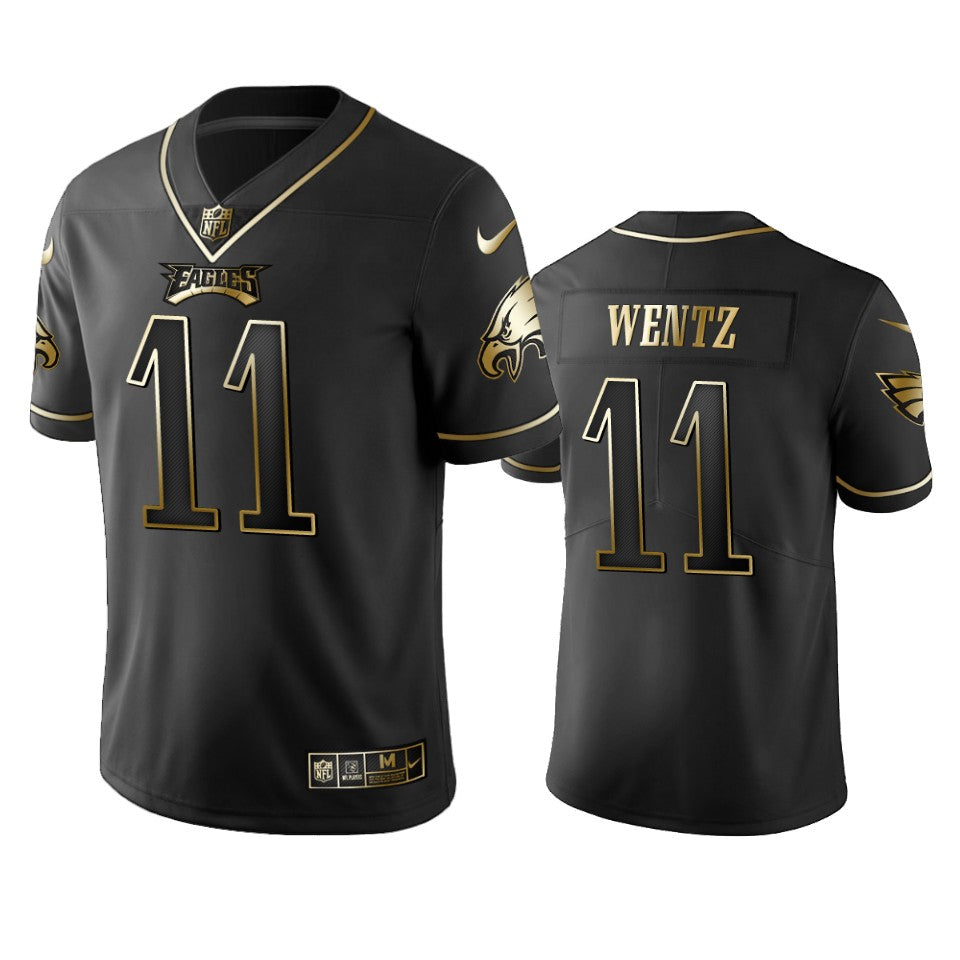 Mens Philadelphia Eagles #11 Carson Wentz Black 2019 Golden Edition Limited Stitched NFL Jersey