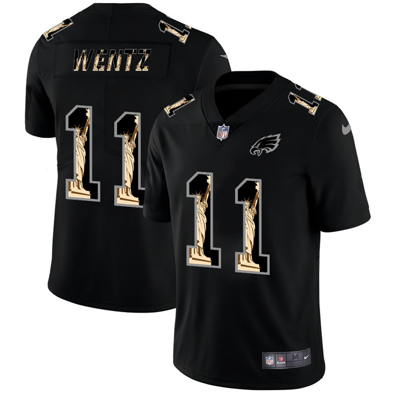 Mens Philadelphia Eagles #11 Carson Wentz 2019 Black Statue of Liberty Limited Stitched NFL Jersey