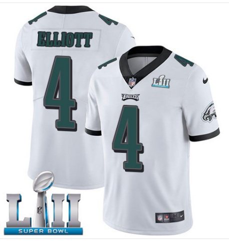 Mens Philadelphia Eagles #4 Jake Elliott White Super Bowl LII Game Stitched NFL Jersey