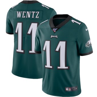 Mens Philadelphia Eagles #11 Carson Wentz Green 2019 100th Season Vapor Untouchable Limited Stitched NFL Jersey