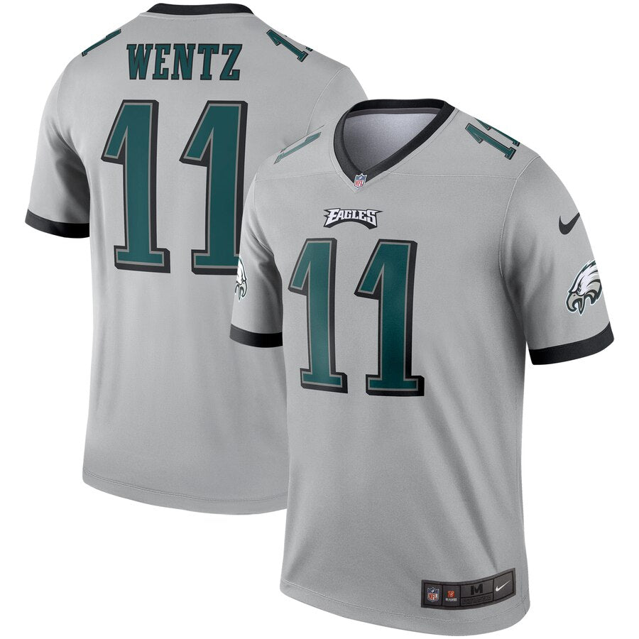 Mens Philadelphia Eagles #11 Carson Wentz Silver Inverted Legend Stitched NFL Jersey