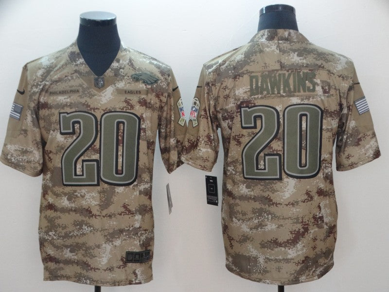 Mens Philadelphia Eagles #20 Brian Dawkins 2018 Camo Salute To Service Limited Stitched NFL Jersey
