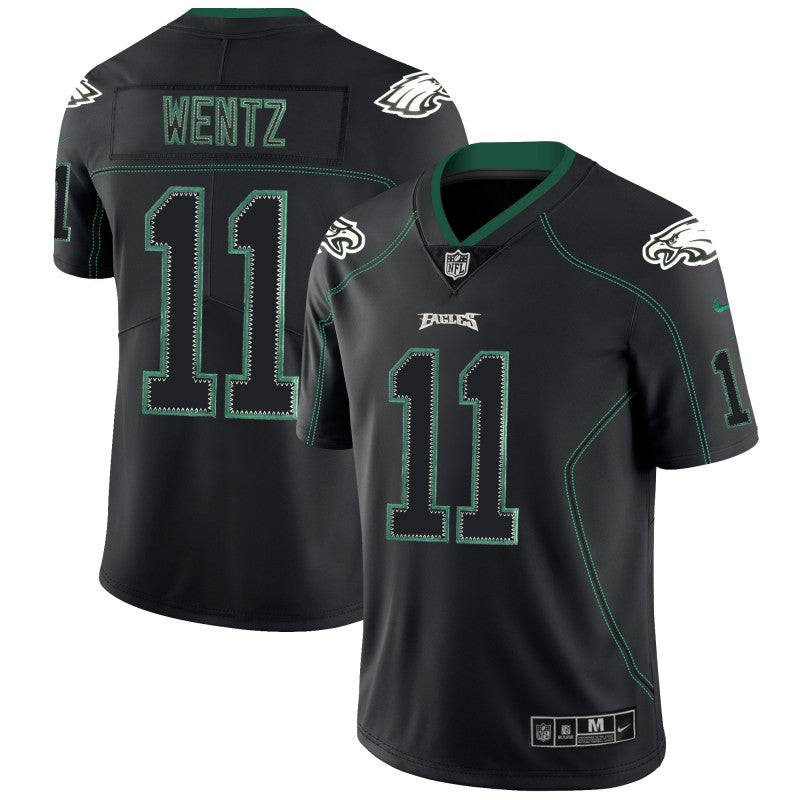 Mens Philadelphia Eagles #11 Carson Wentz NFL 2018 Lights Out Black Color Rush Limited Jersey