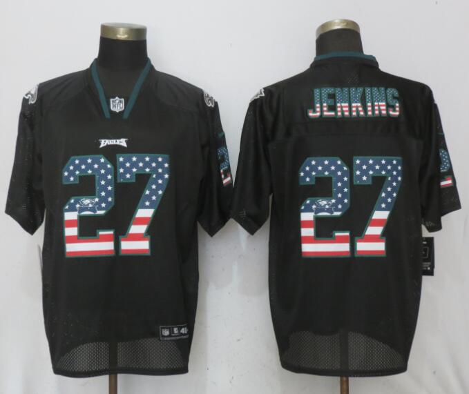 Mens Philadelphia Eagles #27 Malcolm Jenkins Black USA Flag Elite Stitched NFL Jersey