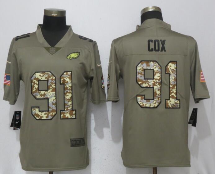 Mens Philadelphia Eagles #91 Fletcher Cox Olive Camo Salute To Service Limited Stitched NFL Jersey
