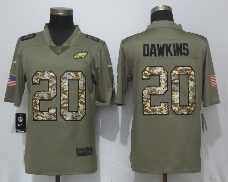 Mens Philadelphia Eagles #20 Brian Dawkins Olive Camo Salute To Service Limited Stitched NFL Jersey
