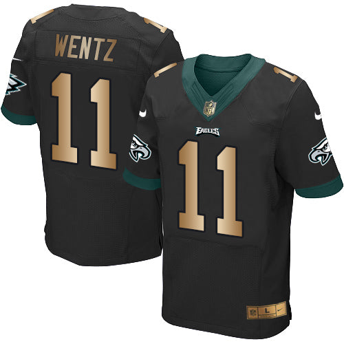 Nike Eagles #11 Carson Wentz Black Alternate Mens Stitched NFL New Elite Gold Jersey
