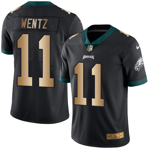 Nike Eagles #11 Carson Wentz Black Mens Stitched NFL Limited Gold Rush Jersey