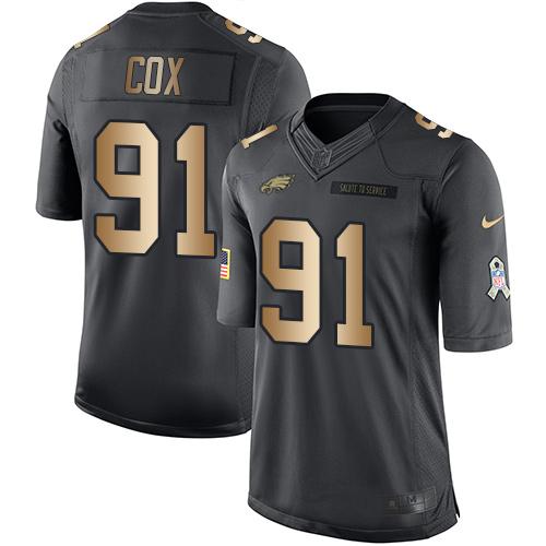 Nike Eagles #91 Fletcher Cox Black Mens Stitched NFL Limited Gold Salute To Service Jersey
