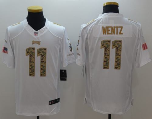 Nike Eagles #11 Carson Wentz White Mens Stitched NFL Limited Salute to Service Jersey