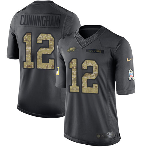 Nike Eagles #12 Randall Cunningham Black Mens Stitched NFL Limited 2016 Salute To Service Jersey
