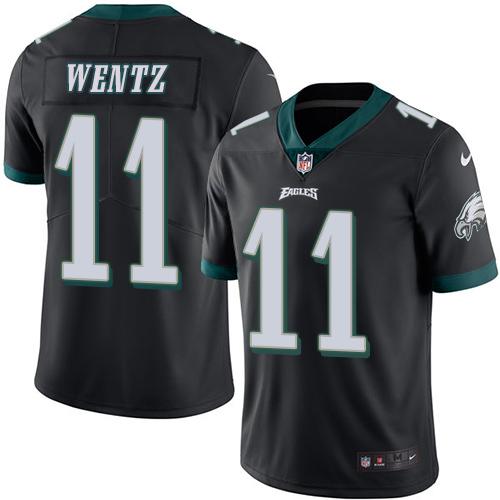 Nike Eagles #11 Carson Wentz Black Mens Stitched NFL Limited Rush Jersey