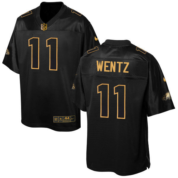 Nike Eagles #11 Carson Wentz Black Mens Stitched NFL Elite Pro Line Gold Collection Jersey
