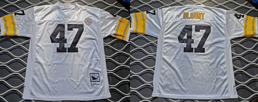 Mens Pittsburgh Steelers #47 Mel Blount White Throwback Stitched Football Jersey