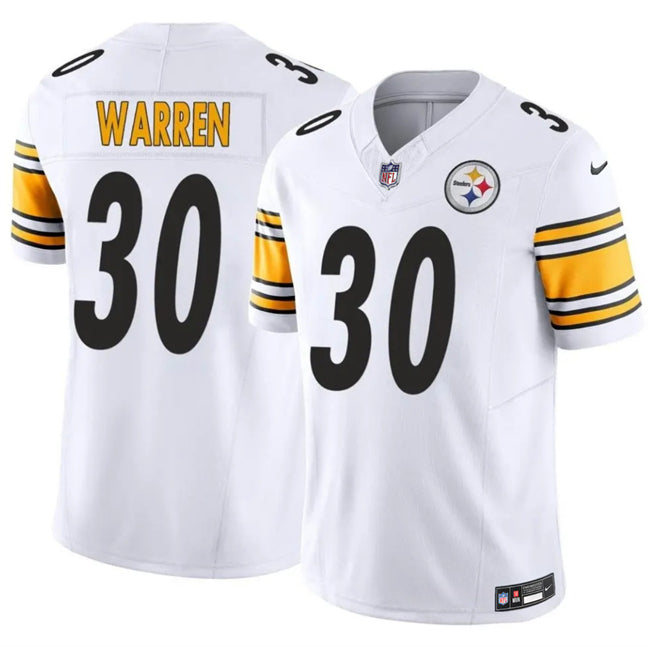 Mens Pittsburgh Steelers #30 Jaylen Warren White 2025 FUSE Vapor Limited Stitched Football Jersey